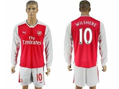 Arsenal #10 Wilshere Red Home Long Sleeves Soccer Club Jersey1