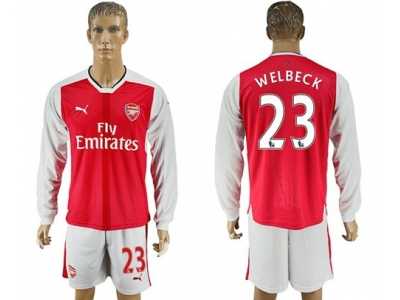 Arsenal #23 Welbeck Red Home Long Sleeves Soccer Club Jersey1