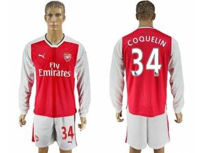 Arsenal #34 Coquelin Red Home Long Sleeves Soccer Club Jersey1
