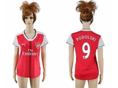 Women's Arsenal #9 Podolski Home Soccer Club Jersey