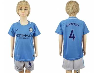Manchester City #4 Kompany Home Kid Soccer Club Jersey