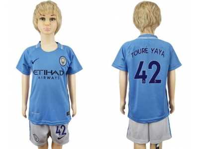 Manchester City #42 Toure YAYA Home Kid Soccer Club Jersey
