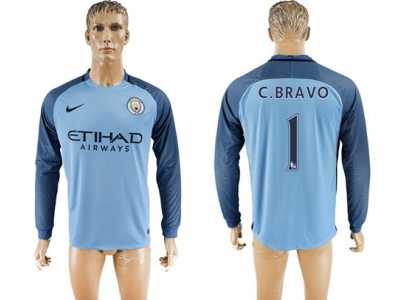 Manchester City #1 C.Bravo Home Long Sleeves Soccer Club Jersey1