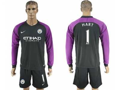 Manchester City #1 Hart Black Goalkeeper Long Sleeves Soccer Club Jersey