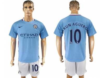Manchester City #10 Kun Aguero Home Soccer Club Jersey2