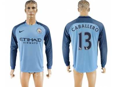 Manchester City #13 Caballero Home Long Sleeves Soccer Club Jersey1
