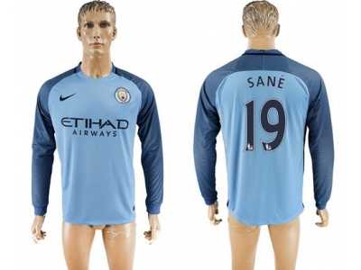 Manchester City #19 Sane Home Long Sleeves Soccer Club Jersey1