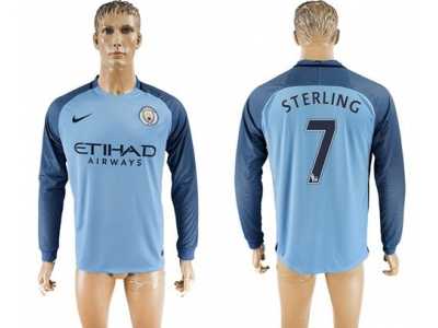 Manchester City #7 Sterling Home Long Sleeves Soccer Club Jersey1