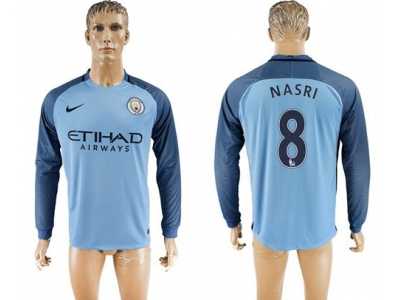 Manchester City #8 Nasri Home Long Sleeves Soccer Club Jersey1