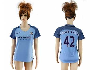 Women's Manchester City #42 Toure Yaya Home Soccer Club Jersey1