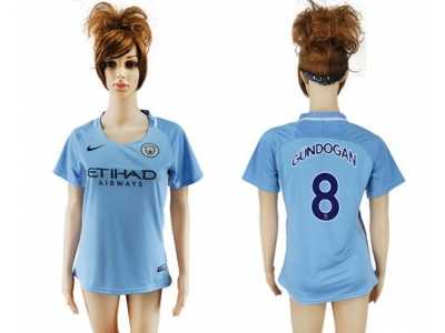 Women's Manchester City #8 Gundogan Home Soccer Club Jersey