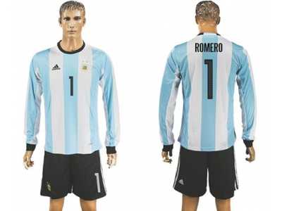 Argentina #1 Romero Home Long Sleeves Soccer Country Jersey