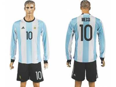 Argentina #10 Messi Home Long Sleeves Soccer Country Jersey1