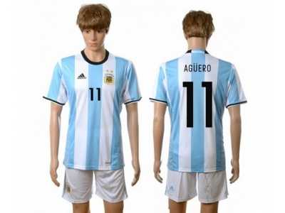 Argentina #11 Aguero Home Soccer Country Jerse1
