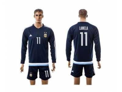 Argentina #11 Lamela Away Long Sleeves Soccer Country Jersey