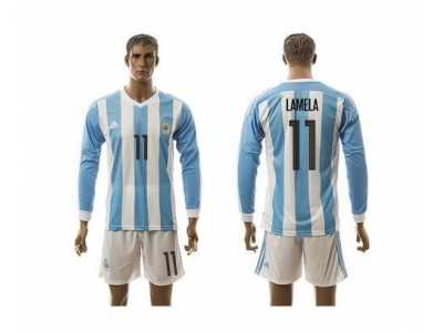 Argentina #11 Lamela Home Long Sleeves Soccer Country Jersey1