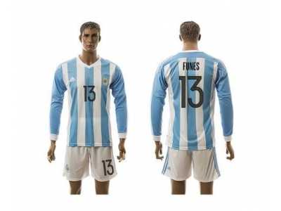 Argentina #13 Funes Home Long Sleeves Soccer Country Jersey1