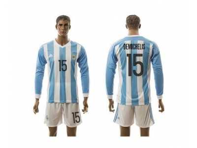 Argentina #15 Demichelis Home Long Sleeves Soccer Country Jersey1