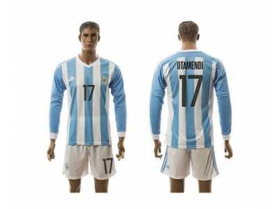 Argentina #17 Otamendi Home Long Sleeves Soccer Country Jersey2