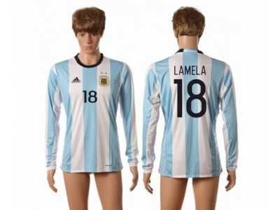 Argentina #18 Lamela Home Long Sleeves Soccer Country Jersey1