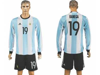 Argentina #19 Banega Home Long Sleeves Soccer Country Jersey1