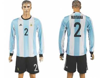 Argentina #2 Maydana Home Long Sleeves Soccer Country Jersey