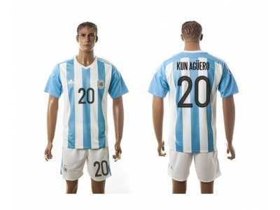 Argentina #20 Kun Aguero Home Soccer Country Jersey1