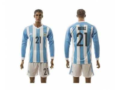 Argentina #21 Matias Home Long Sleeves Soccer Country Jersey2