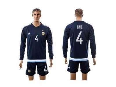 Argentina #4 Gino Away Long Sleeves Soccer Country Jersey