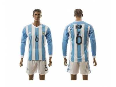 Argentina #6 Biglia Home Long Sleeves Soccer Country Jersey2