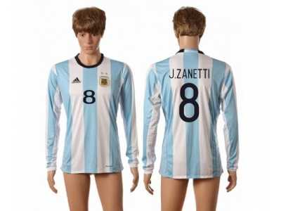 Argentina #8 J.Zanetti Home Long Sleeves Soccer Country Jersey1