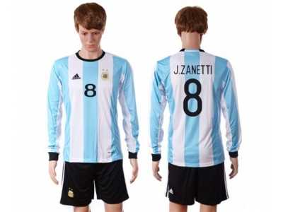 Argentina #8 J.Zanetti Home Long Sleeves Soccer Country Jersey