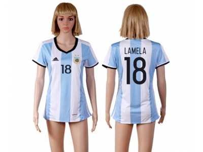 Women's Argentina #18 Lamela Home Soccer Country Jersey