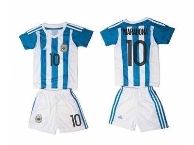 Argentina #10 Maradona Home Kid Soccer Country Jersey1