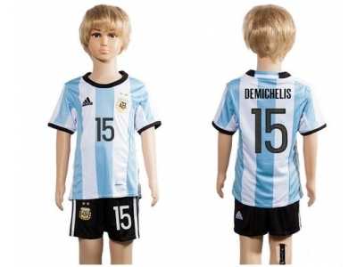 Argentina #15 Demichelis Home Kid Soccer Country Jersey