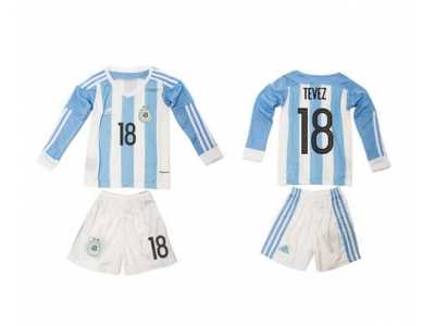 Argentina #18 Tevez Home Long Sleeves Kid Soccer Country Jersey