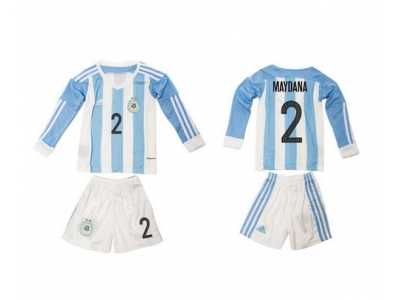 Argentina #2 Maydana Home Long Sleeves Kid Soccer Country Jersey