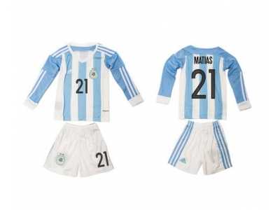 Argentina #21 Matias Home Long Sleeves Kid Soccer Country Jersey