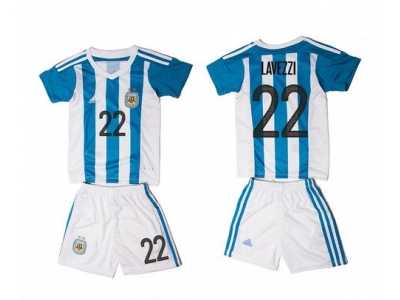 Argentina #22 Lavezzi Home Kid Soccer Country Jersey1