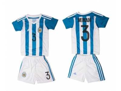 Argentina #3 Mercado Home Kid Soccer Country Jersey1