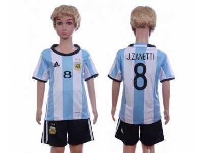 Argentina #8 J.Zanetti Home Kid Soccer Country Jersey