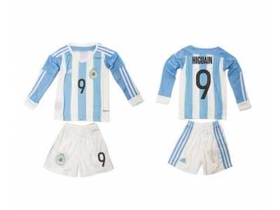 Argentina #9 Higuain Home Long Sleeves Kid Soccer Country Jersey