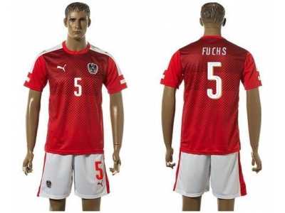 Austria #5 Fuchs Red Home Soccer Country Jersey