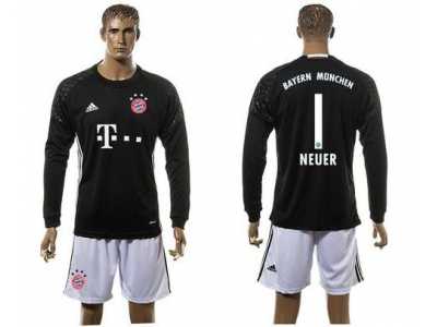 Bayern Munchen #1 Neuer Goalkeeper Black Long Sleeves Soccer Club Jersey