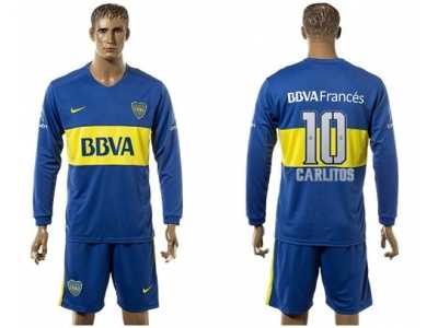 Boca Juniors #10 Carlitos Home Long Sleeves Soccer Club Jersey