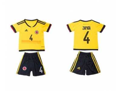 Colombia #4 Zapata Home Kid Soccer Country Jersey