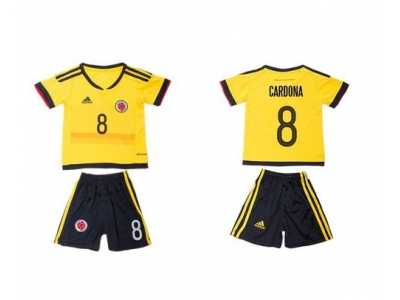 Colombia #8 Cardona Home Kid Soccer Country Jersey