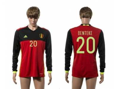 Belgium #20 Benteke Red Home Long Sleeves Soccer Country Jersey1