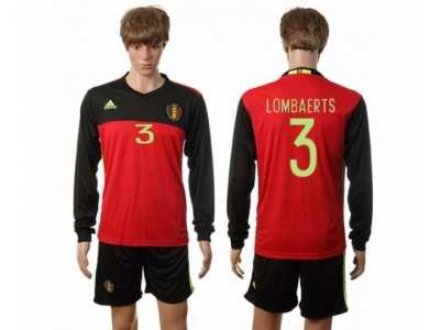 Belgium #3 Lombaerts Red Home Long Sleeves Soccer Country Jersey