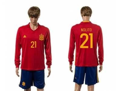Spain #21 Nolito Red Home Long Sleeves Soccer Country Jersey